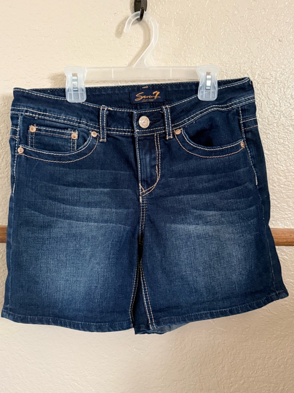 Seven7 Dark Indigo Jean Shorts with Faded Detail